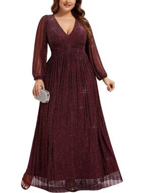 Glitter Long Sleeve Plus Size Formal Dress for Curvy Women - Winter New Year